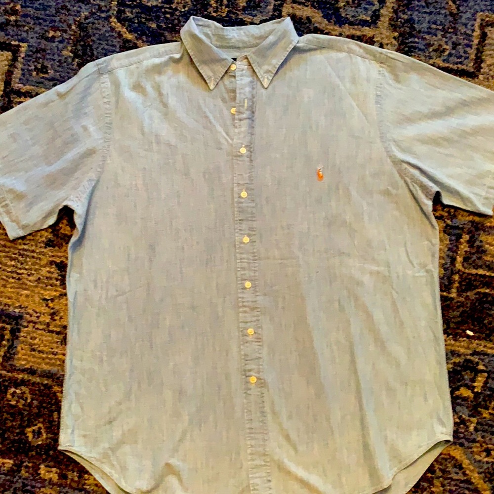 Ralph Lauren light blue short sleeve button up denim shirt XL